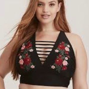 Torrid Black w/Floral Embroidered Bikini Top 1X